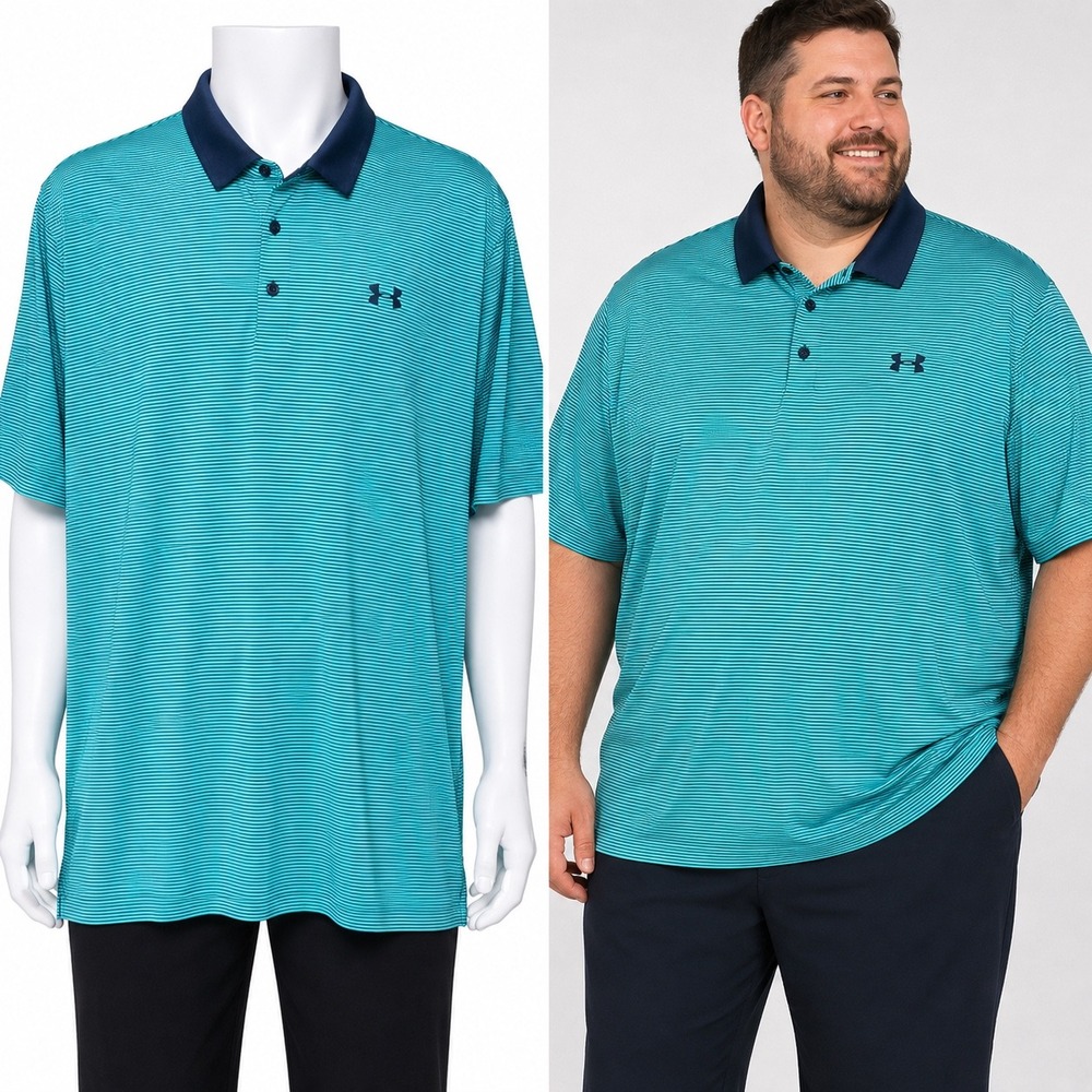 Under Armour Performance Polo Mens 3XLT Turquoise Navy Stripe Loose Golf Shirt